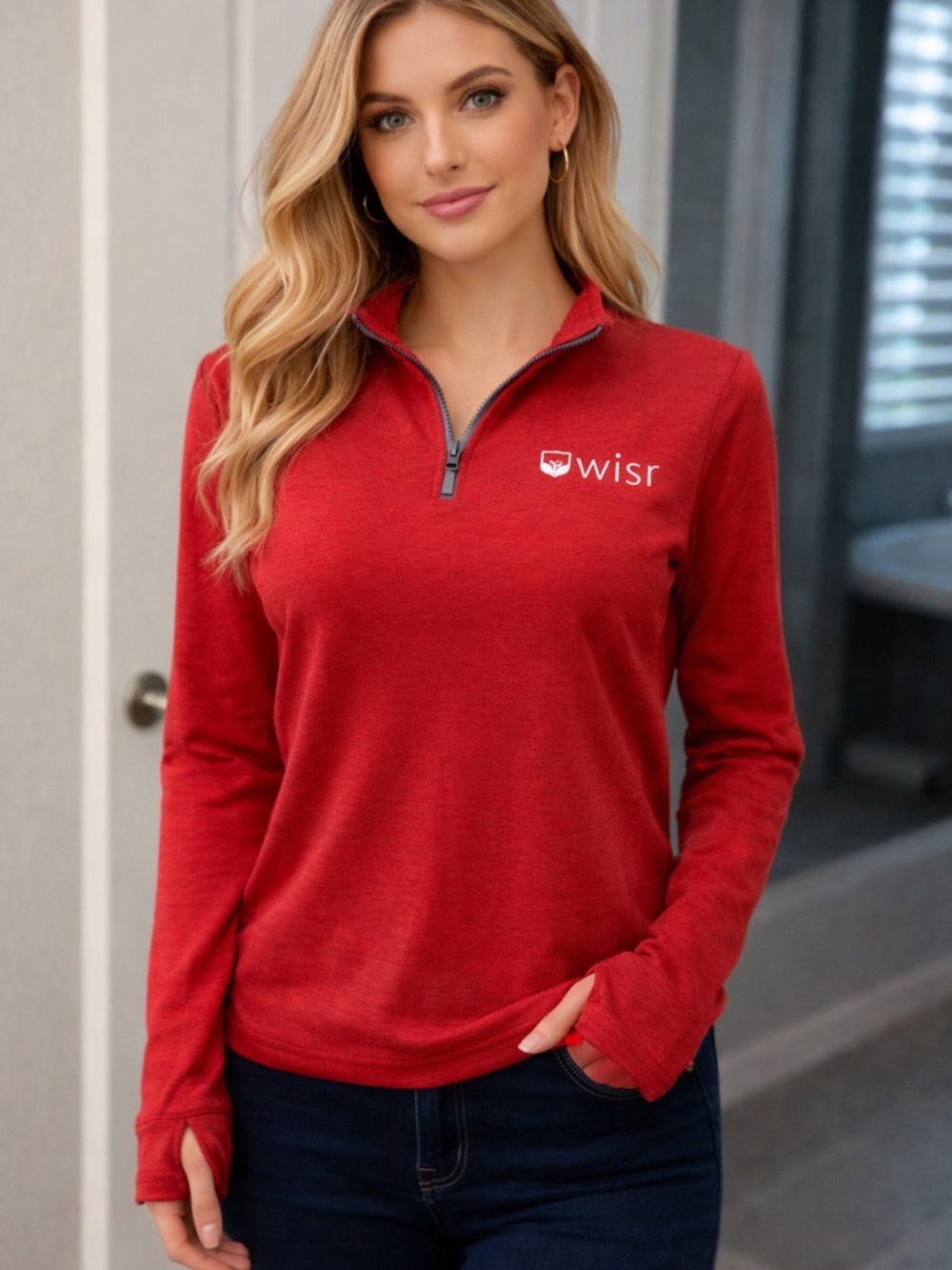 Women's Red Half-Zip Pullover Sweatshirt